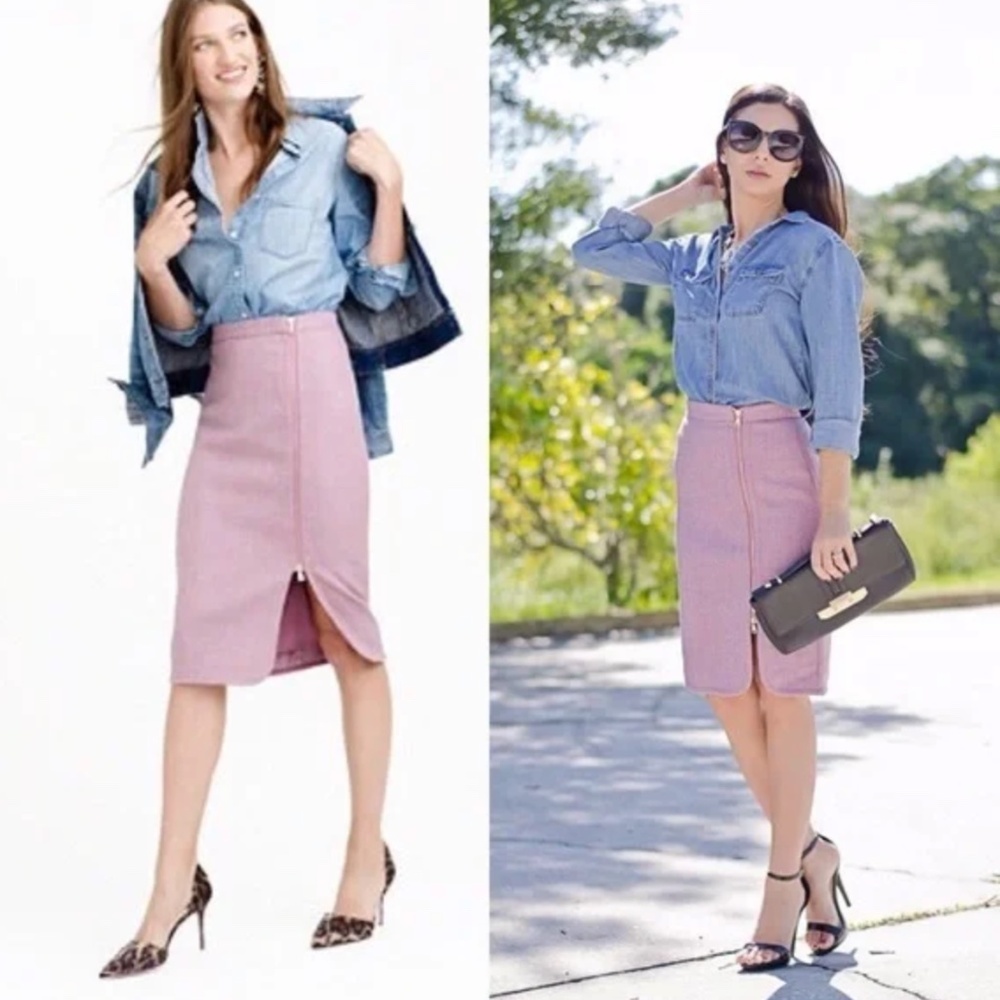 J. Crew Wool Zip Pencil Assymetrical Midi Skirt size 00 Purple